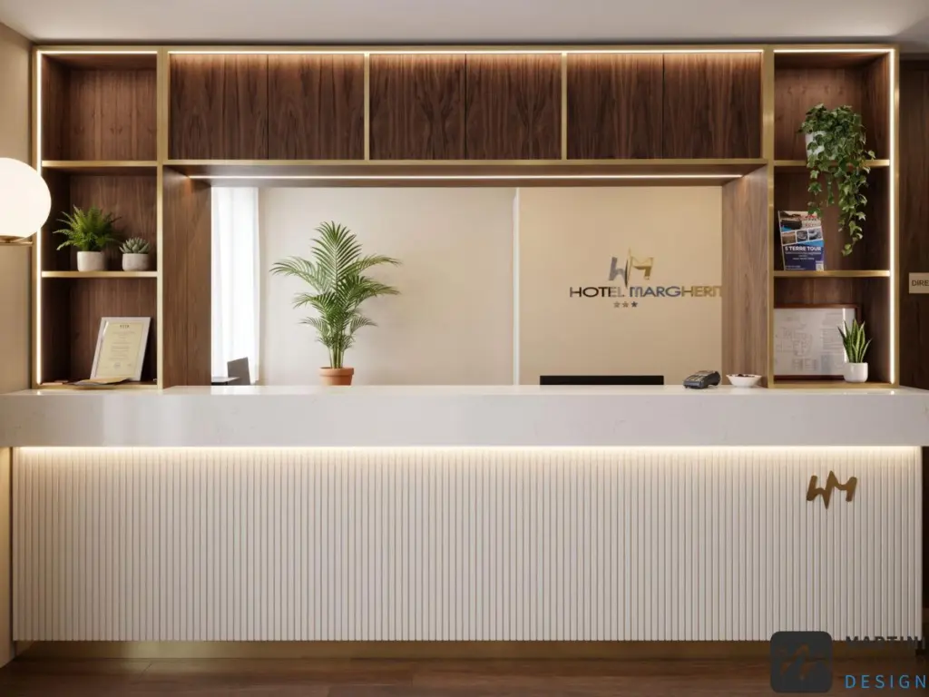 Reception di hotel arredata da Martini Studio Design